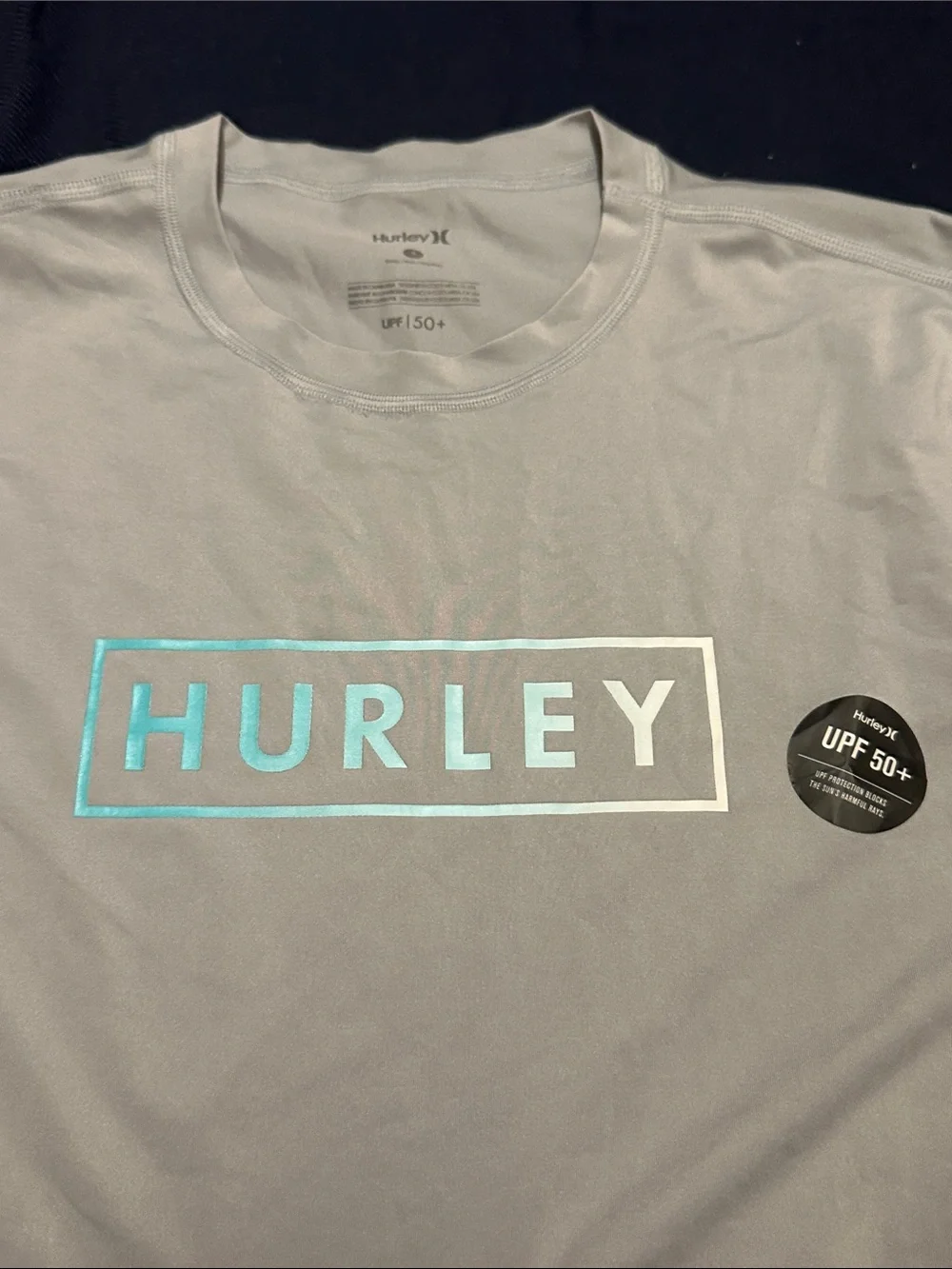Hurley Men’s Light Gray Tee with Teal Logo